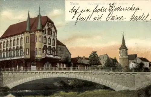 Ak Weida in Thüringen, Katzschbrücke und Café Museum