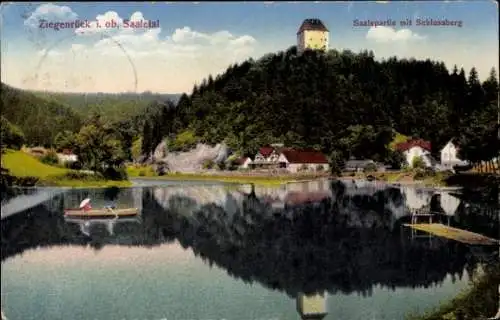 Ak Ziegenrück am Schiefergebirge Thüringen, Saalepartie mit Schlossberg