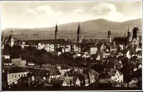 Foto Ak Zittau Sachsen, Gesamtansicht, Klosterturm, Johanneum, Rathaus