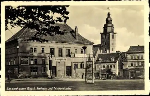 Ak Sondershausen im Kyffhäuserkreis Thüringen, Rathaus, Trinitätskirche, Kreissparkasse