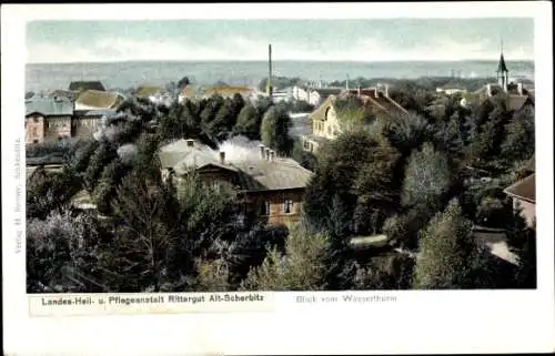 Ak Altscherbitz Schkeuditz in Nordsachsen, Blick vom Wasserturm auf den Ort, Nervenheilanstalt