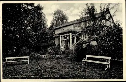 Ak Neudorf Harzgerode im Harz, Strand Pension Wetzel mit Garten