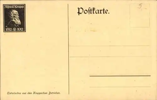 Künstler Ak Essen im Ruhrgebiet, Dampfstielhammer 1852, Alfred Krupp