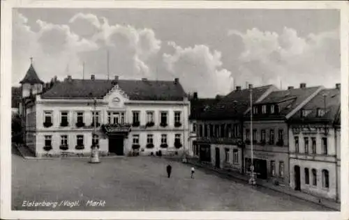 Ak Elsterberg an der Weißen Elster Vogtland, Blick auf den Marktplatz, Geschäfte