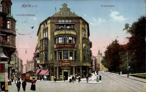 Ak Halle an der Saale, Leipziger Straße, Poststraße