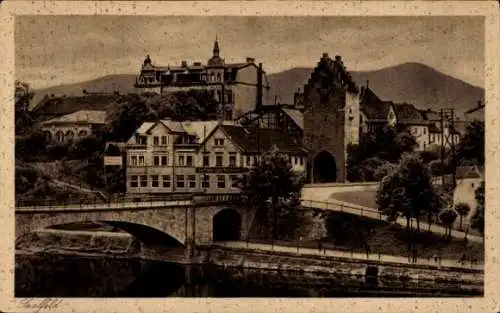 Ak Saalfeld an der Saale Thüringen, Blick zum Saaletor, Brücke