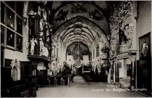 Ak Schleiz im Vogtland Thüringen, Inneres der Bergkirche, Orgelseite