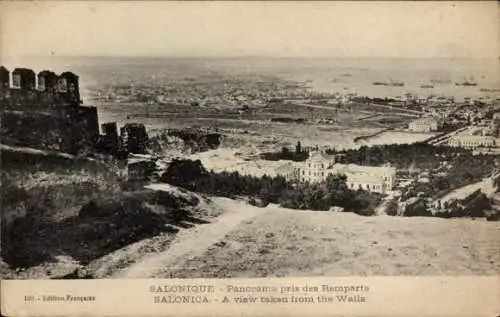 Ak Thessaloniki Thessaloniki Griechenland, Panorama aufgenommen von den Stadtmauern