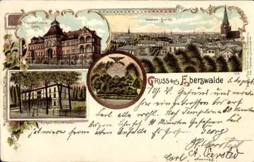 Litho Eberswalde in der Mark, Auguste Victoria Heim, Kurhaus Gesundbrunnen, Kriegerdenkmal