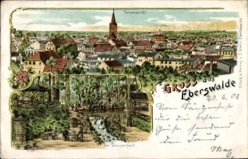 Litho Eberswalde in der Mark, Gesamtansicht, Wasserfall