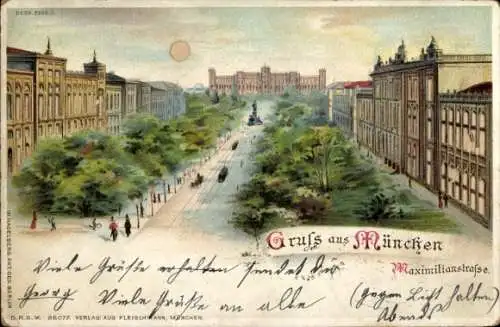 Haltgegendaslicht Litho München Bayern, Maximilianstraße