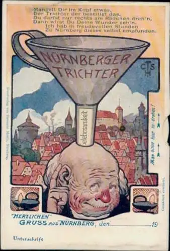 Litho Nürnberg in Mittelfranken Bayern, Nürnberger Trichter, Stadtbild