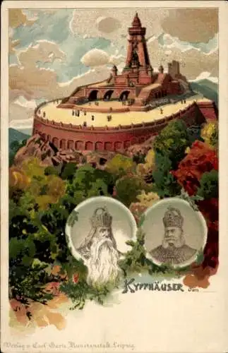 Künstler Litho Kyffhäuserland Thüringen, Kaiser Wilhelm Denkmal, Barbarossa