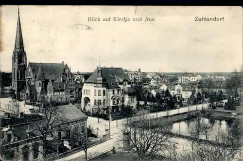 Ak Berlin Zehlendorf, Blick auf Kirche und Aue