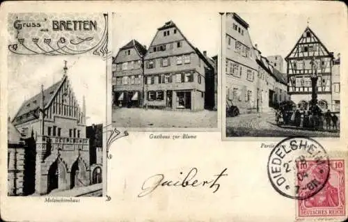 Ak Bretten in Baden, Melanchtonhaus, Gasthaus zur Blume, Marktplatz