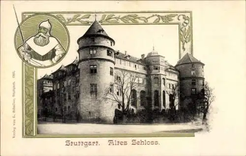 Passepartout Ak Stuttgart, Blick auf das alte Schloss mit Türmen