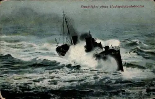 Ak Deutsches Kriegsschiff, Sturmfahrt eines Hochseetorpedobootes, Kaiserliche Marine