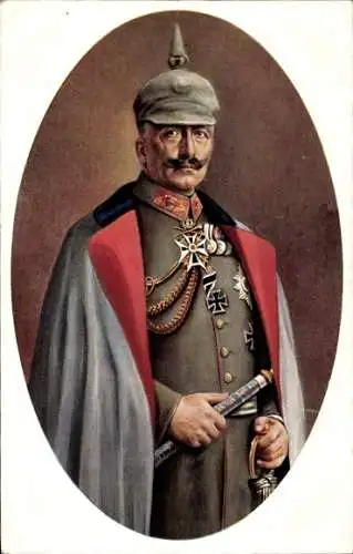 Künstler Ak Grabendorff, R., Kaiser Wilhelm II., Portrait in Felduniform, Pickelhaube