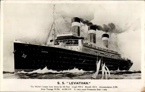 Künstler Ak Steamer SS Leviathan, United States Lines USL, Dampfschiff