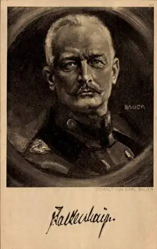 Künstler Ak Bauer, Karl, General Erich von Falkenhayn, Portrait