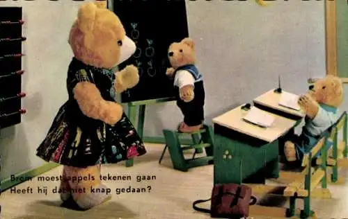 Ak Teddybären in der Schule, Schulklasse, Brom moest appels tekenen gaan