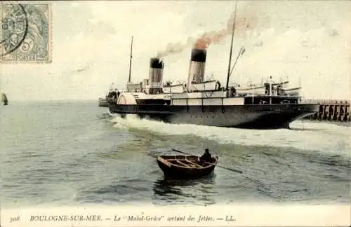 Ak Boulogne Sur Mer, Paquebot Mabel Grace sortant des Jetées, Fährschiff