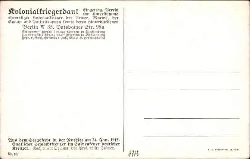 Künstler Ak Stöwer, Willy, Seegefecht Nordsee 1915, Englischer Schlachtkreuzer, deutsche Kreuzer