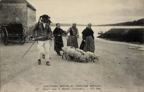 Ak Plougastel Daoulas Finistère, bretonische Bräuche, Moral und Kostüme, Abfahrt zum Markt