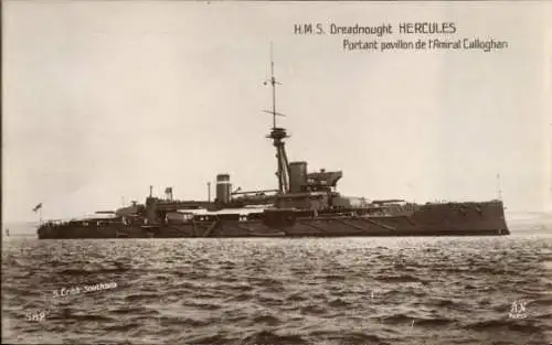 Ak Britisches Kriegsschiff, HMS Hercules, Dreadnought, portant pavillon de l'amiral Calloghan