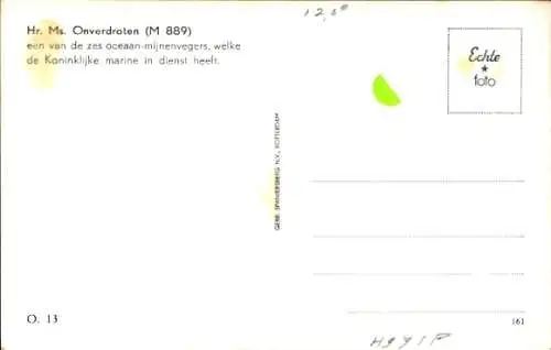 Ak Niederländisches Kriegsschiff, M 889, Onverdroten, oceaan mijnenveger