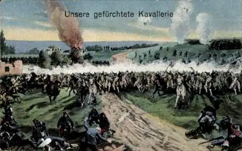 Künstler Ak Unsere gefürchtete Kavallerie, Schlachtszene