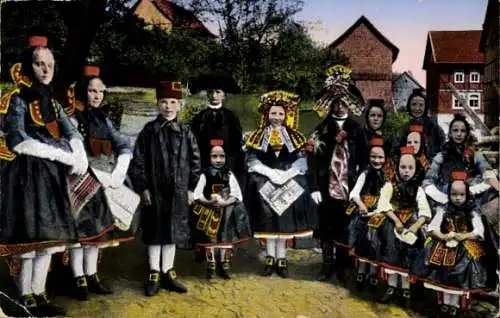 Ak Hessische Trachten, Schwälmer Hochzeit, Mädchen und Jungen