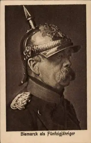 Ak Fürst Otto von Bismarck als Fünfzigjähriger, Portrait, Pickelhaube