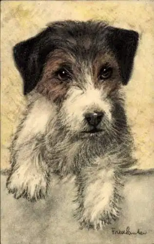 Künstler Ak Fox Terrier, Hundeportrait, Kleiner Welpe