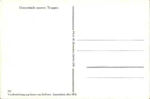 Ak Unterstände unserer Truppen, Schützengraben, Soldaten, Sandsäcke