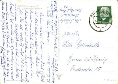 Ak FDGB Urlauberschiff MS Völkerfreundschaft