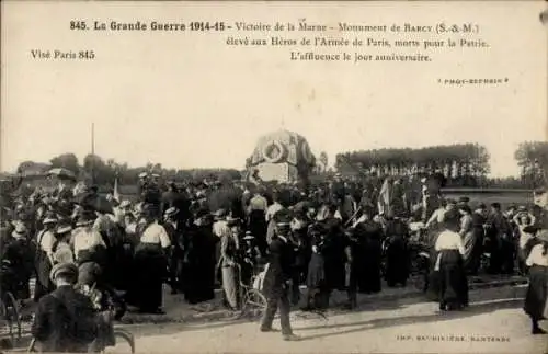 Ak Barcy Seine et Marne, Victoire de la Marne, Monument, I. WK