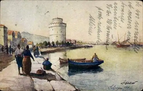 Künstler Ak Thessaloniki Griechenland, Der weiße Turm