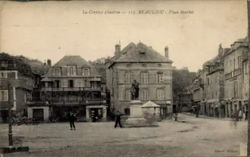 Ak Beaulieu Corrèze, Place Marbot, Denkmal