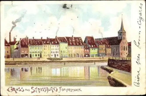 Litho Strasbourg Straßburg Elsass Bas Rhin, Fischerstaden