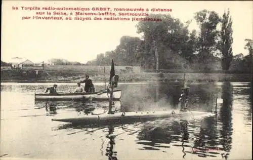 Ak Sartrouville Yvelines, Torpille Radio-Commandée et son Inventeur la dirigeant sur la Seine