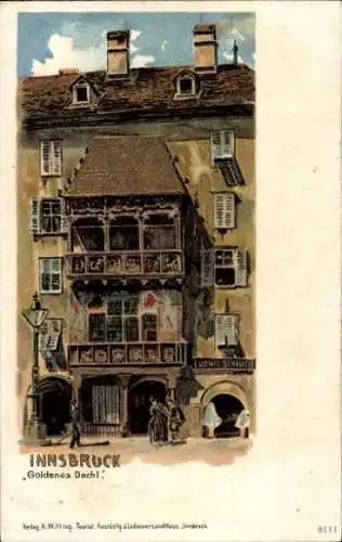 Präge Litho Innsbruck Tirol Österreich, Goldenes Dachl, Balkon