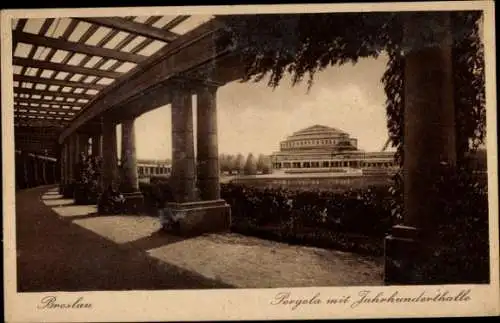 Ak Wrocław Breslau Schlesien, Pergola, Jahrhunderthalle