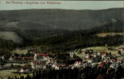 Ak Świeradów Zdrój Bad Flinsberg Schlesien, Panorama vom Ort, Blick vom Waldfrieden