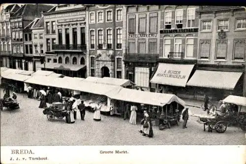 Ak Breda Nordbrabant Niederlande, Groote Markt, Saddlery, Mantelmagazijn A. Berger