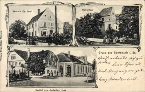 Ak Ebersbach Bad Lausick Sachsen, Gasthaus zum deutschen Haus, Herrenhaus, Bäckerei Os. Otto