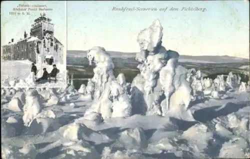 Ak Oberwiesenthal im Erzgebirge, Fichtelberg, Unterkunftshaus, Winter, Schnee