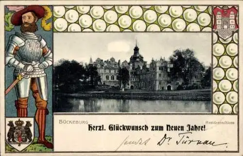 Präge Wappen Passepartout Ak Bückeburg im Kreis Schaumburg, ResidenzschlossFoto Ak Foto Ak