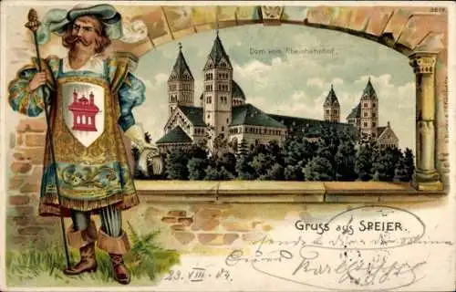 Präge Passepartout Litho Speyer am Rhein, Dom, Ritter