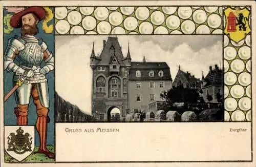 Präge Wappen Passepartout Ak Meißen an der Elbe, Burgtor